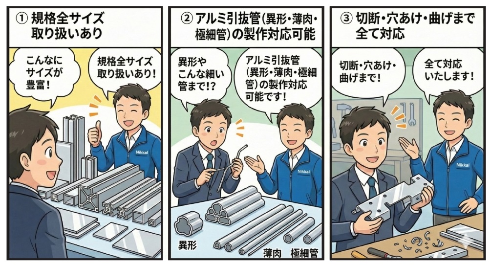 アルミ丸パイプ 規格全サイズ取扱いあり